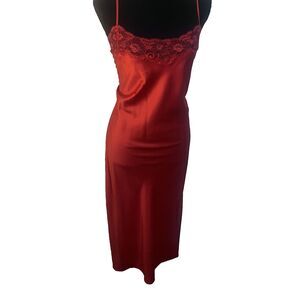 Women's Maxi‎ Slip Dress XXL Red Liquid Satin Lace Fairy Hollywood Glam